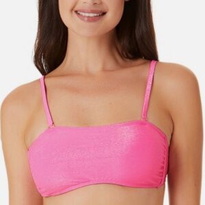 California Waves Juniors Pink Metallic Shine Bandeau Bikini Swim Top Medium